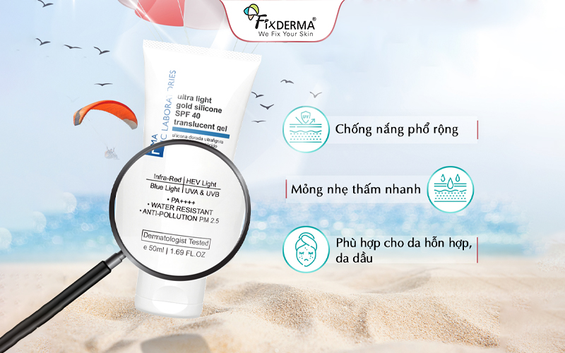 Gel chống nắng đất sét vàng FCL Ultra Light Gold Silicone SPF 40 Translucent Gel